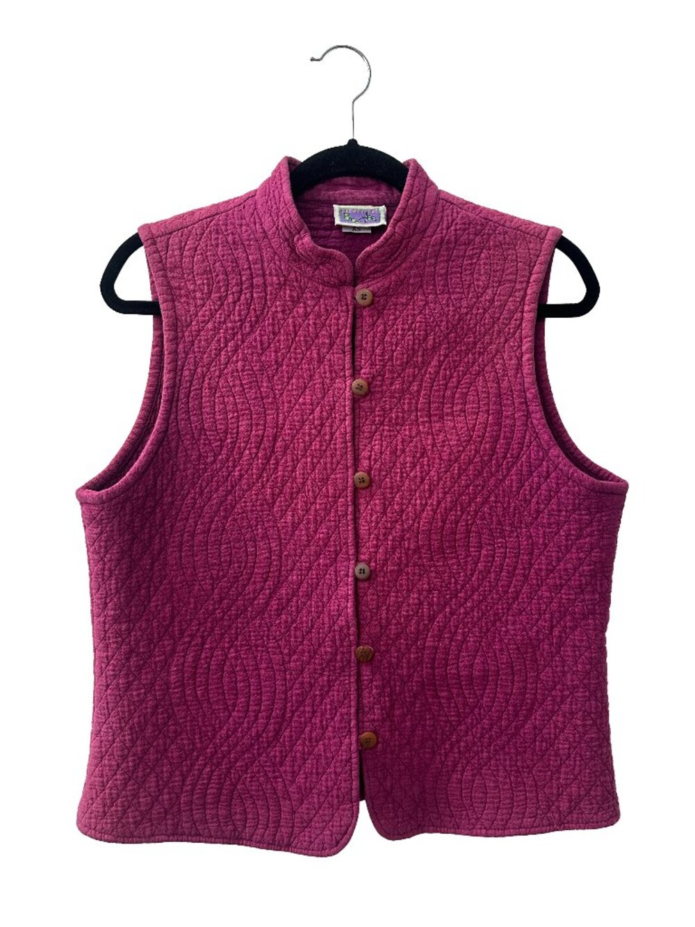 Eucalyptus Quilted Cotton Vest Berry Mandarin Collar Boho Handmade Guatemala